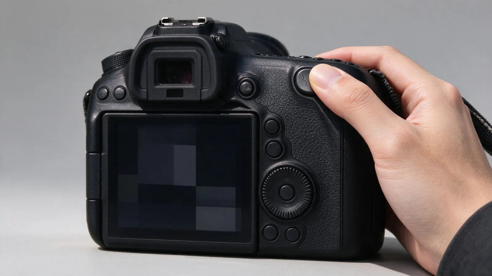 Ảnh minh hoạ Lấy nét bằng nút sau (back-button focus): ảnh mặt sau máy ảnh với nút AF-ON được khoanh, ngón cái đặt lên nút