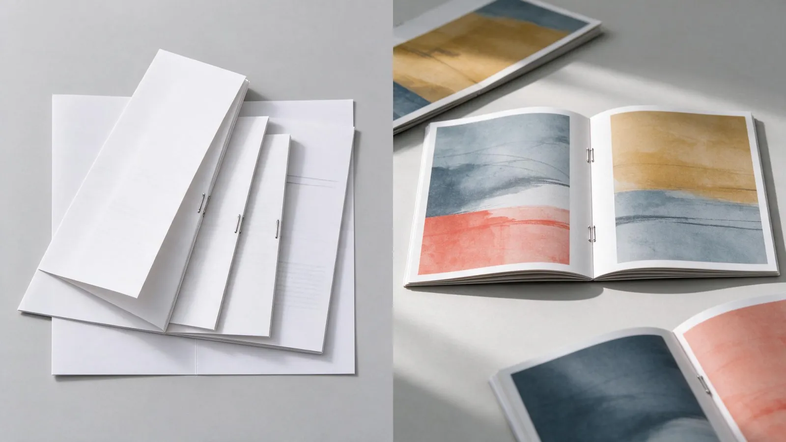 Ảnh minh hoạ Booklet: sơ đồ một booklet 8 trang: tờ giấy gập đôi lồng nhau, chỉ vị trí ghim