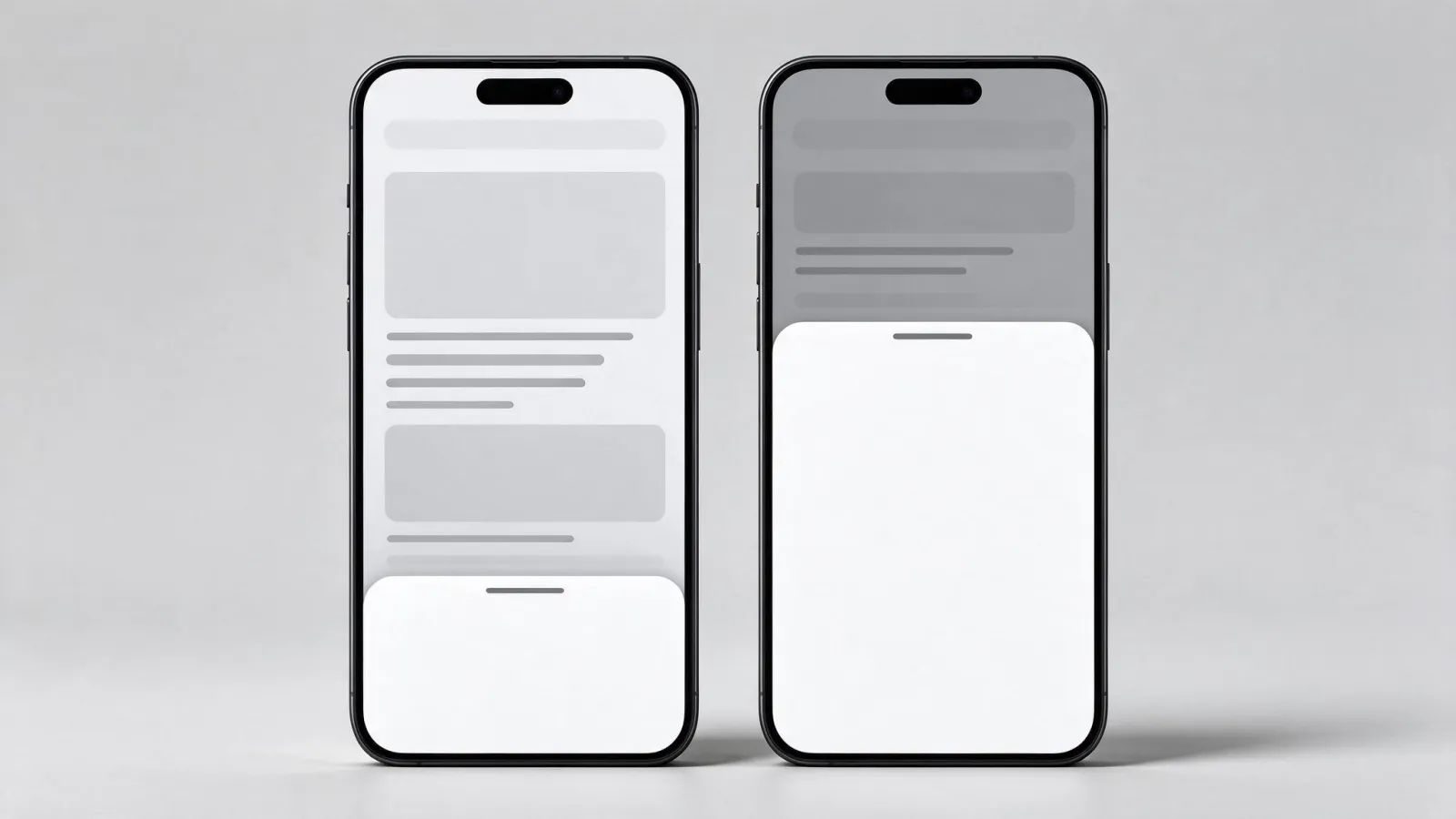 Ảnh minh hoạ Bottom sheet: màn hình điện thoại với bottom sheet ở trạng thái nửa và đầy, có thanh kéo