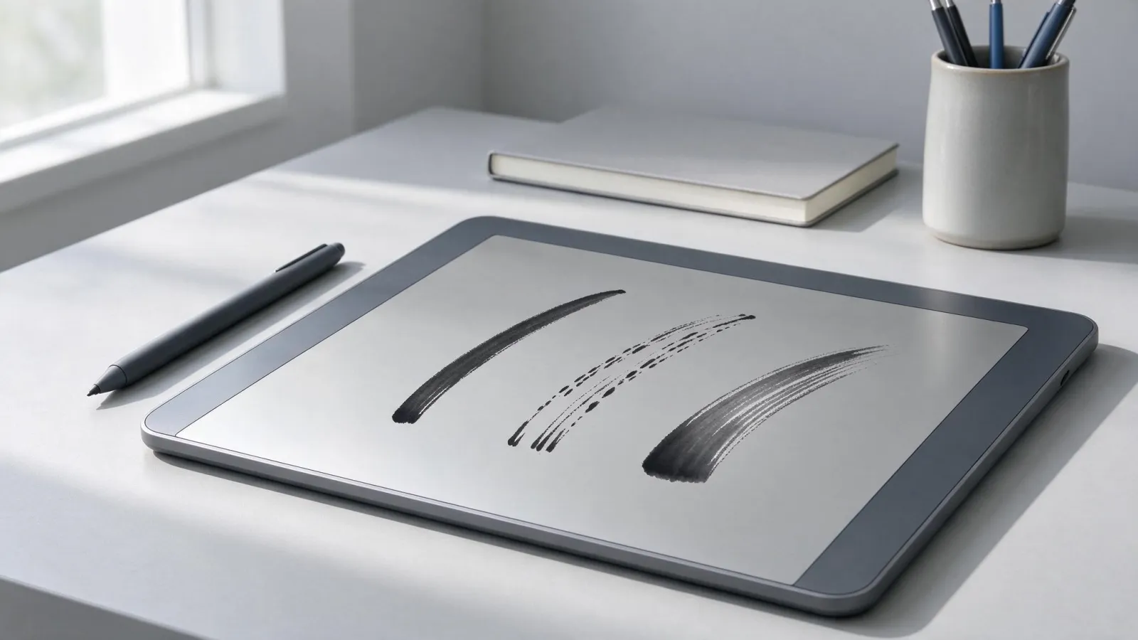 Ảnh minh hoạ Thiết lập cọ (brush settings): một nét cọ thay đổi khi chỉnh spacing, jitter và pressure, từng nét