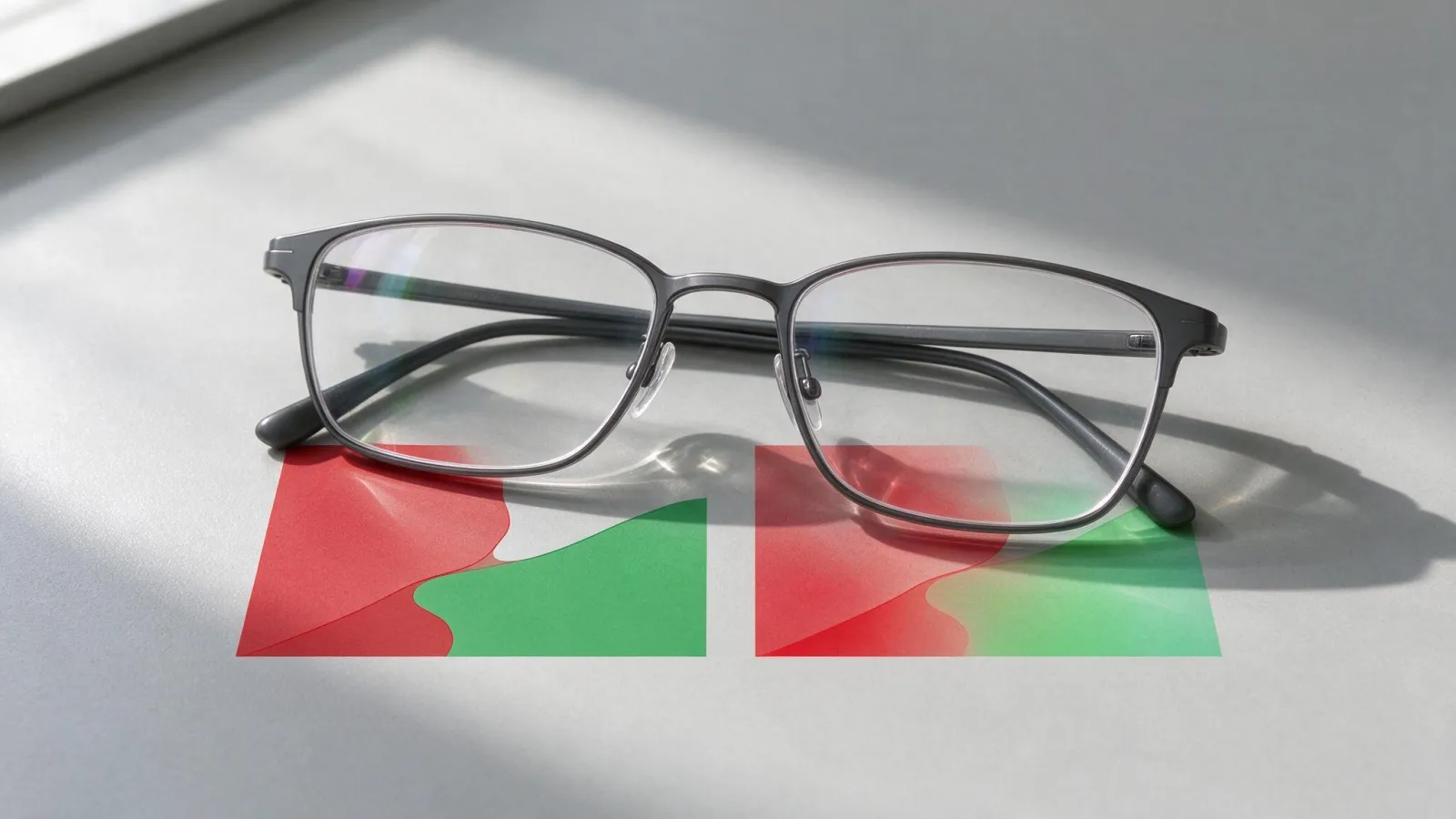 Ảnh minh hoạ Mù màu (color blindness): một biểu đồ đỏ xanh nhìn bình thường và qua mô phỏng mù màu đỏ – lục, cạnh đó là bản sửa thêm hoạ tiết