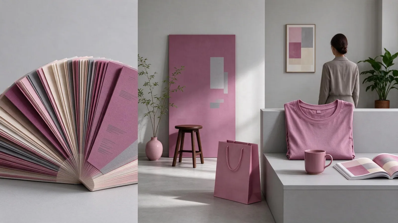 Ảnh minh hoạ Màu của năm Pantone (Color of the Year): ô màu của năm gần nhất với mã Pantone, kèm vài ứng dụng (poster, sản phẩm) tự thiết kế