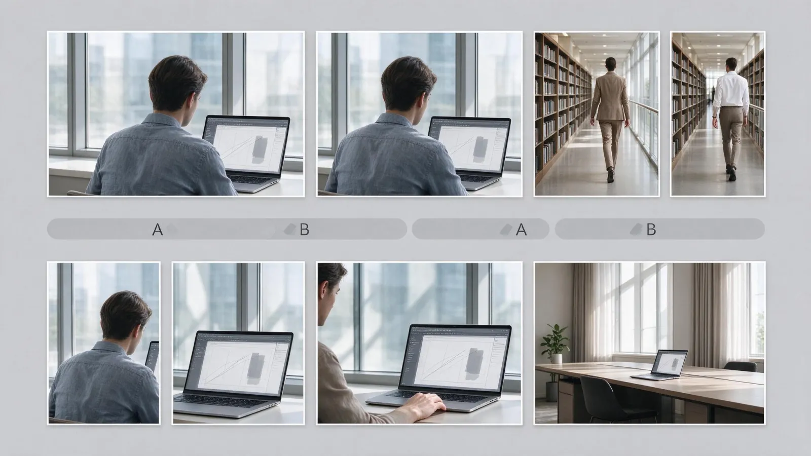 Ảnh minh hoạ Dựng song song (cross-cutting): dải storyboard xen kẽ hai tuyến A và B với các khung ngắn dần về phía cao trào
