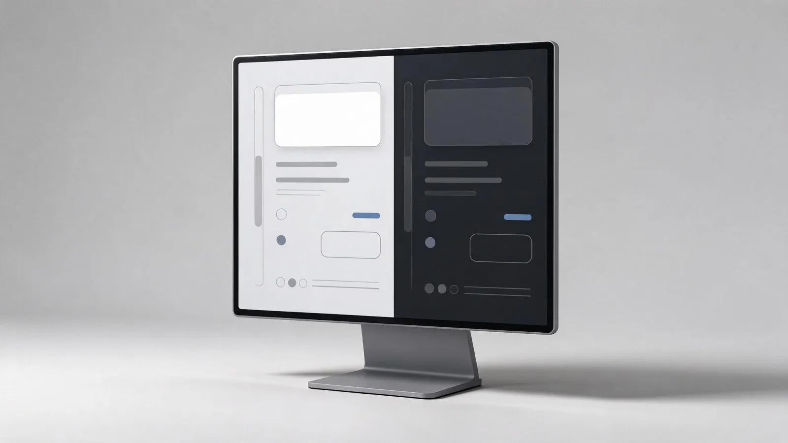 Ảnh minh hoạ Chế độ tối (dark mode): cùng một màn hình ứng dụng ở chế độ sáng và tối, chữ, màu nhấn đã điều chỉnh