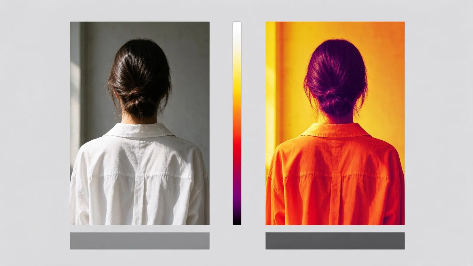 Ảnh minh hoạ False color (bản đồ màu phơi sáng): một khung hình chân dung và phiên bản false color của nó, kèm thang chú giải màu theo mức IRE