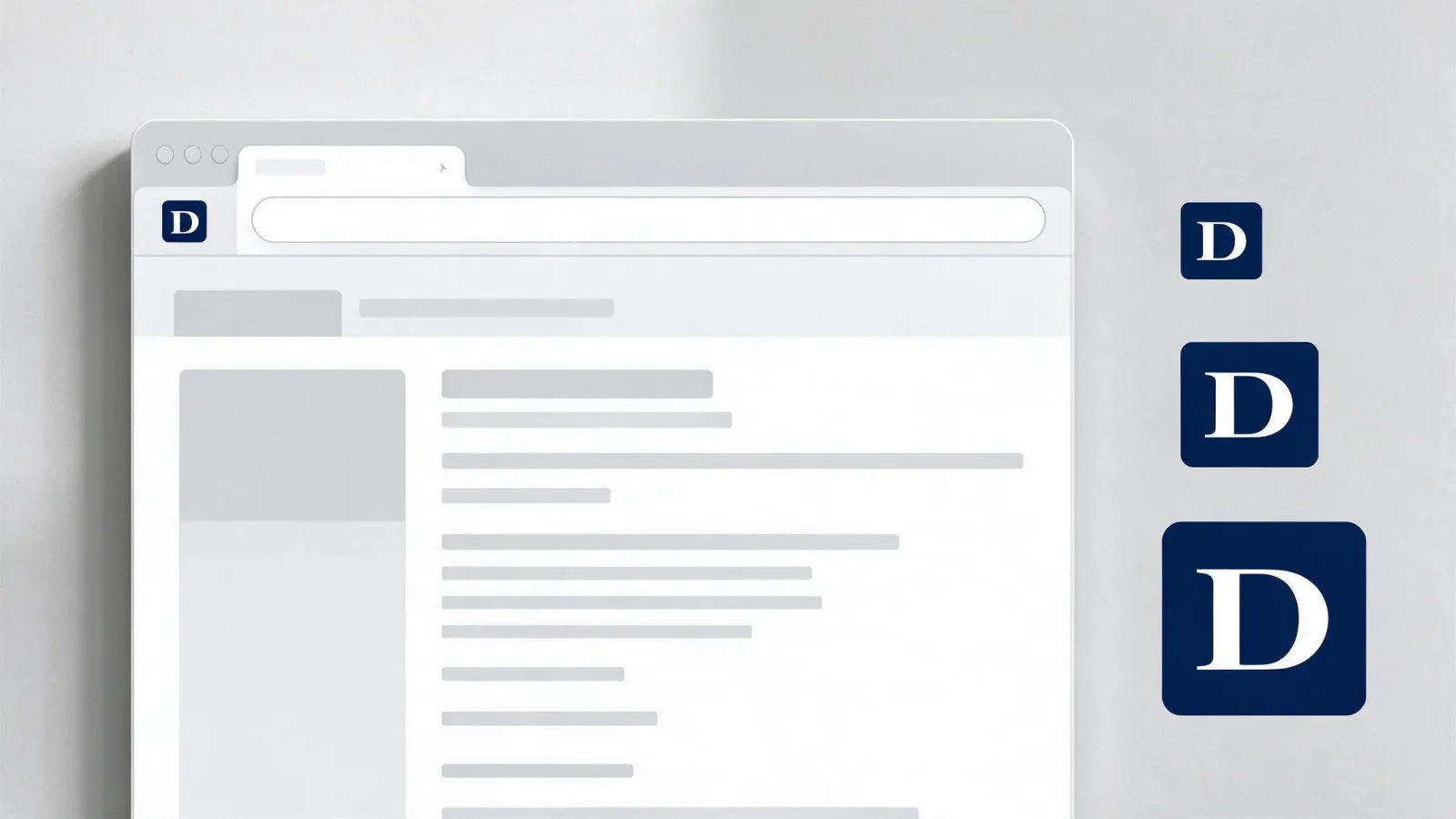 Ảnh minh hoạ Favicon: tab trình duyệt có favicon, và bộ favicon ở các kích thước 16, 32, 180, 512 px