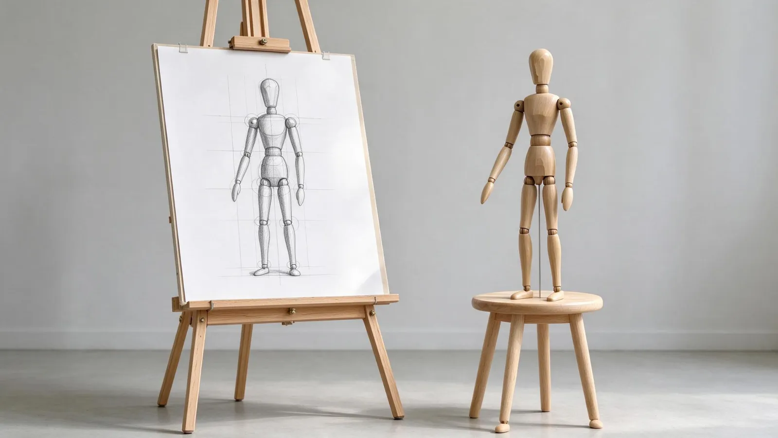 Ảnh minh hoạ Vẽ hình hoạ người (figure drawing): bốn giai đoạn vẽ hình hoạ một người mẫu: dáng, khối, tỉ lệ, sáng tối (tự vẽ, không dùng ảnh người thật)
