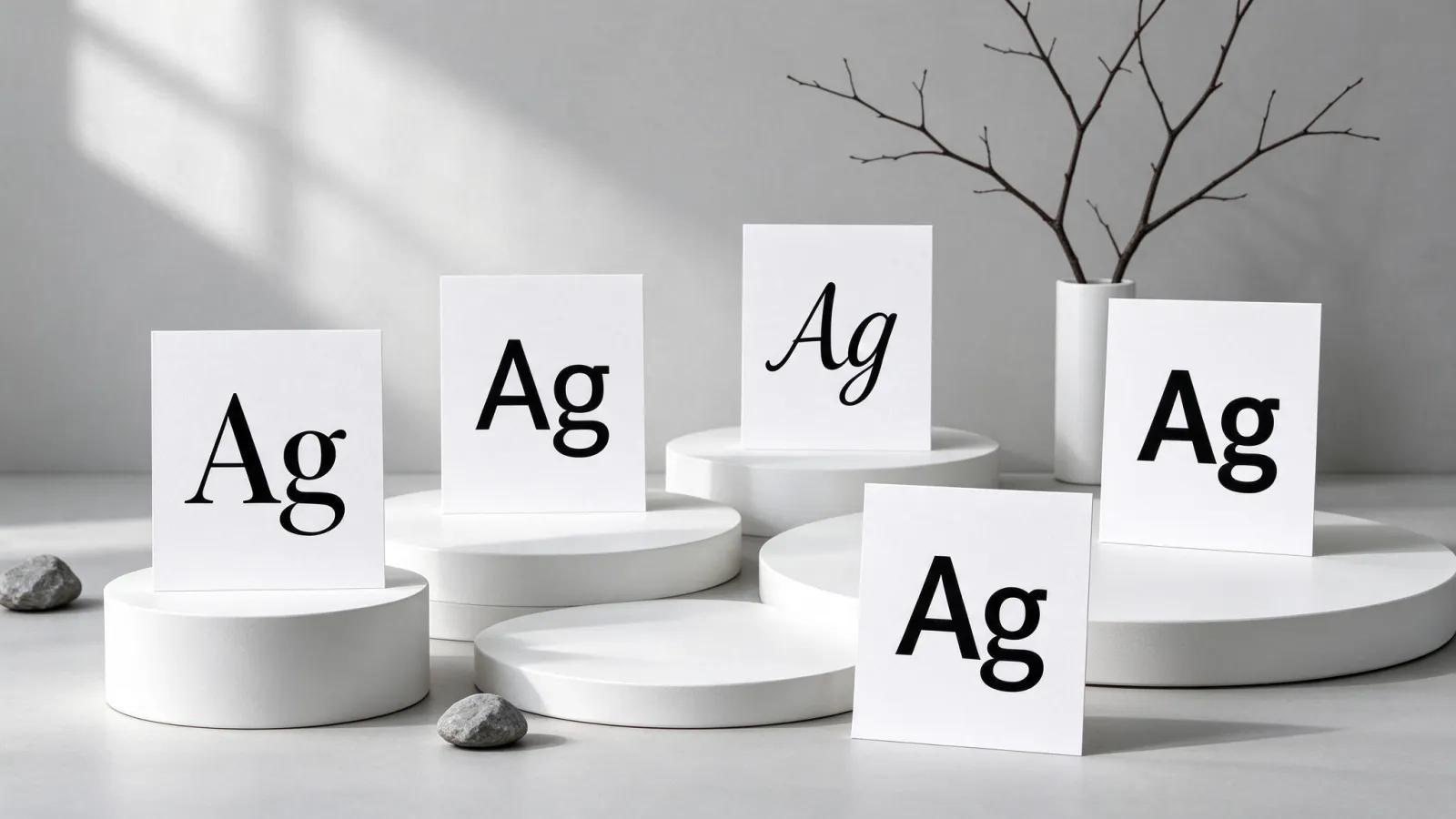 Ảnh minh hoạ Phân loại font chữ: bảng phân loại font dạng cây với mỗi nhóm có một chữ 'Ag' mẫu