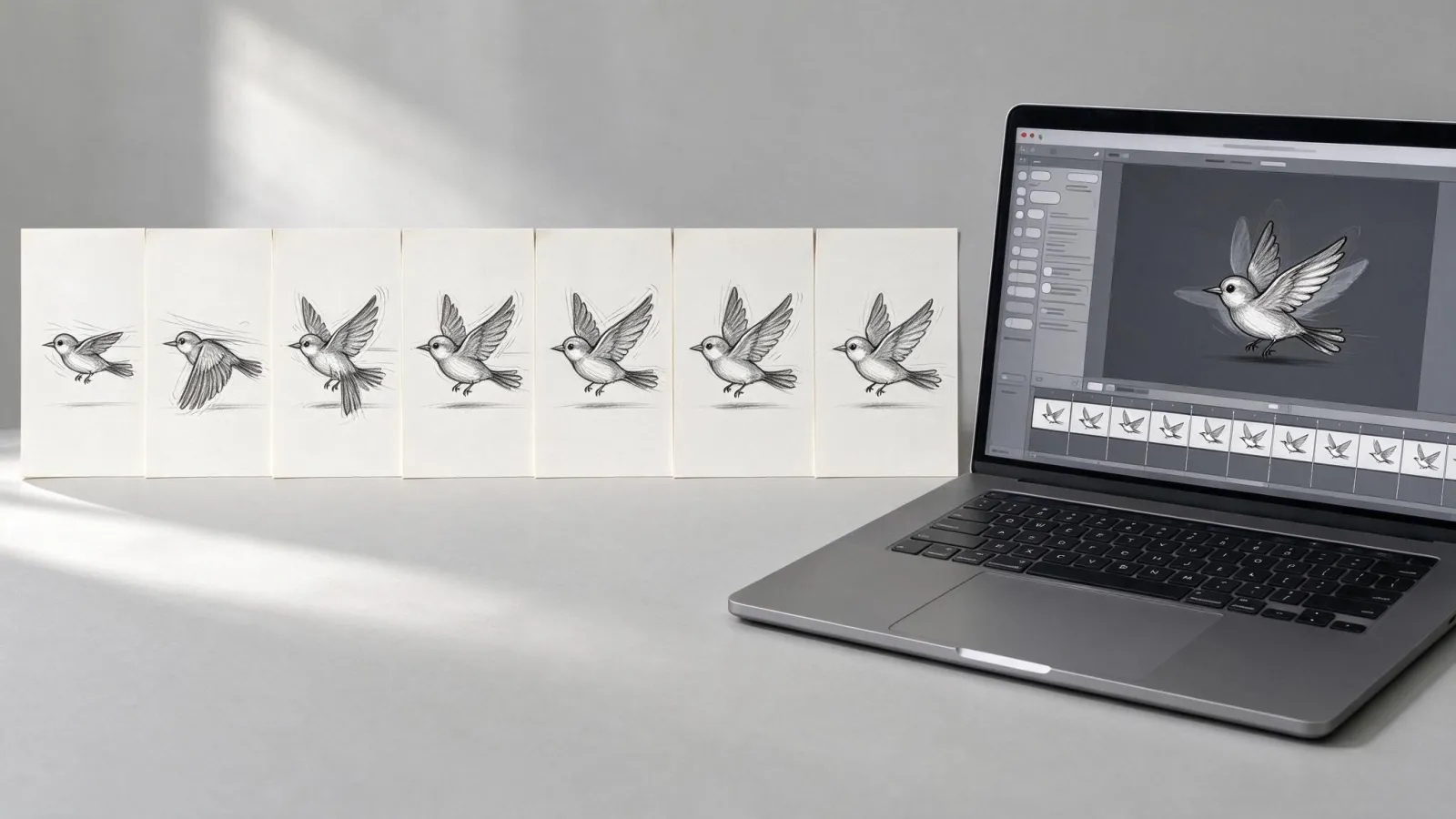 Ảnh minh hoạ Frame-by-frame animation (hoạt hình vẽ từng khung): minh hoạ trực quan cho Frame-by-frame animation (hoạt hình vẽ từng khung)