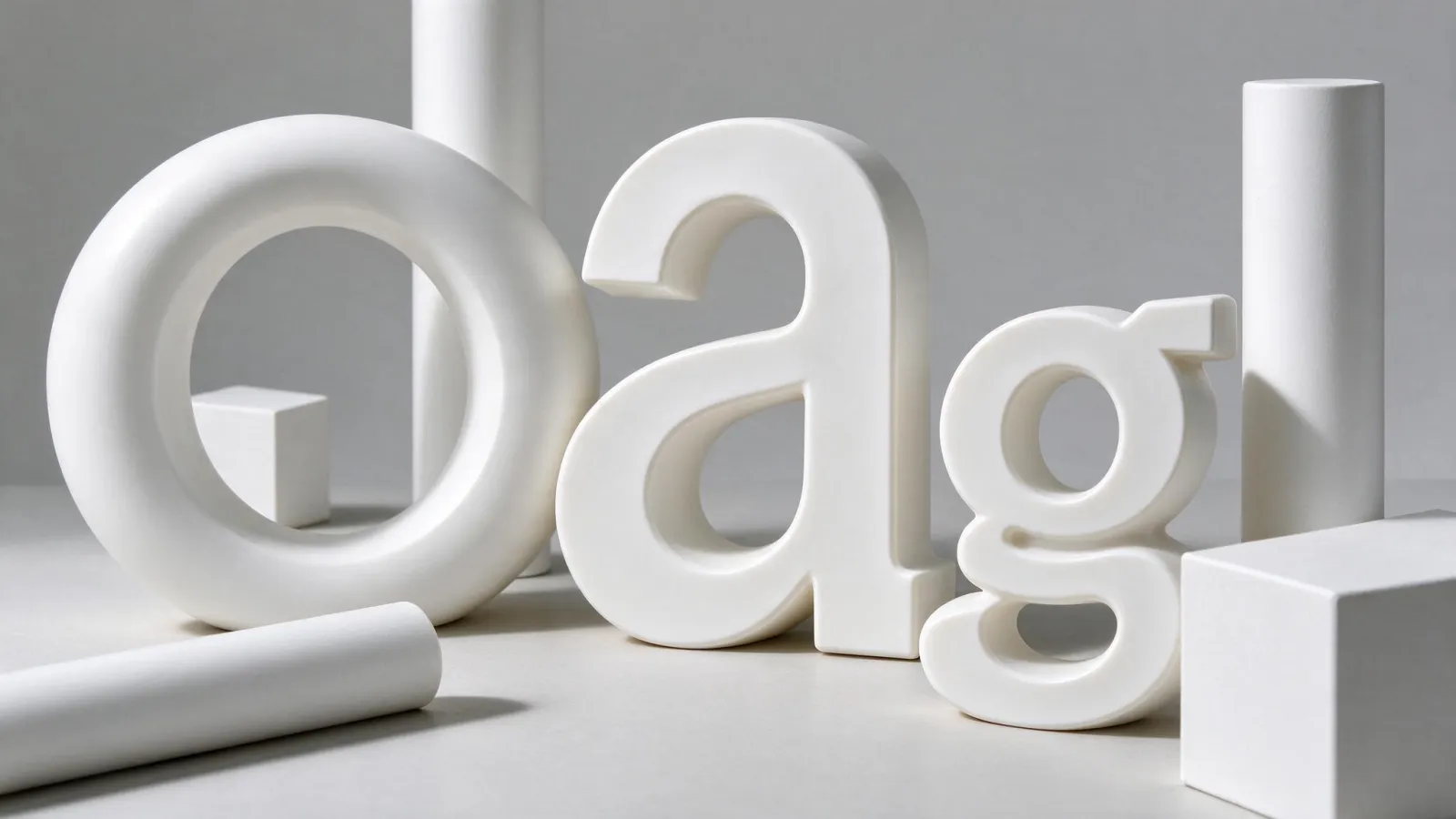 Ảnh minh hoạ Chữ không chân hình học (geometric sans): chữ O, a, g của một font geometric với hình tròn, vuông được vẽ chồng lên để thấy cấu trúc hình học