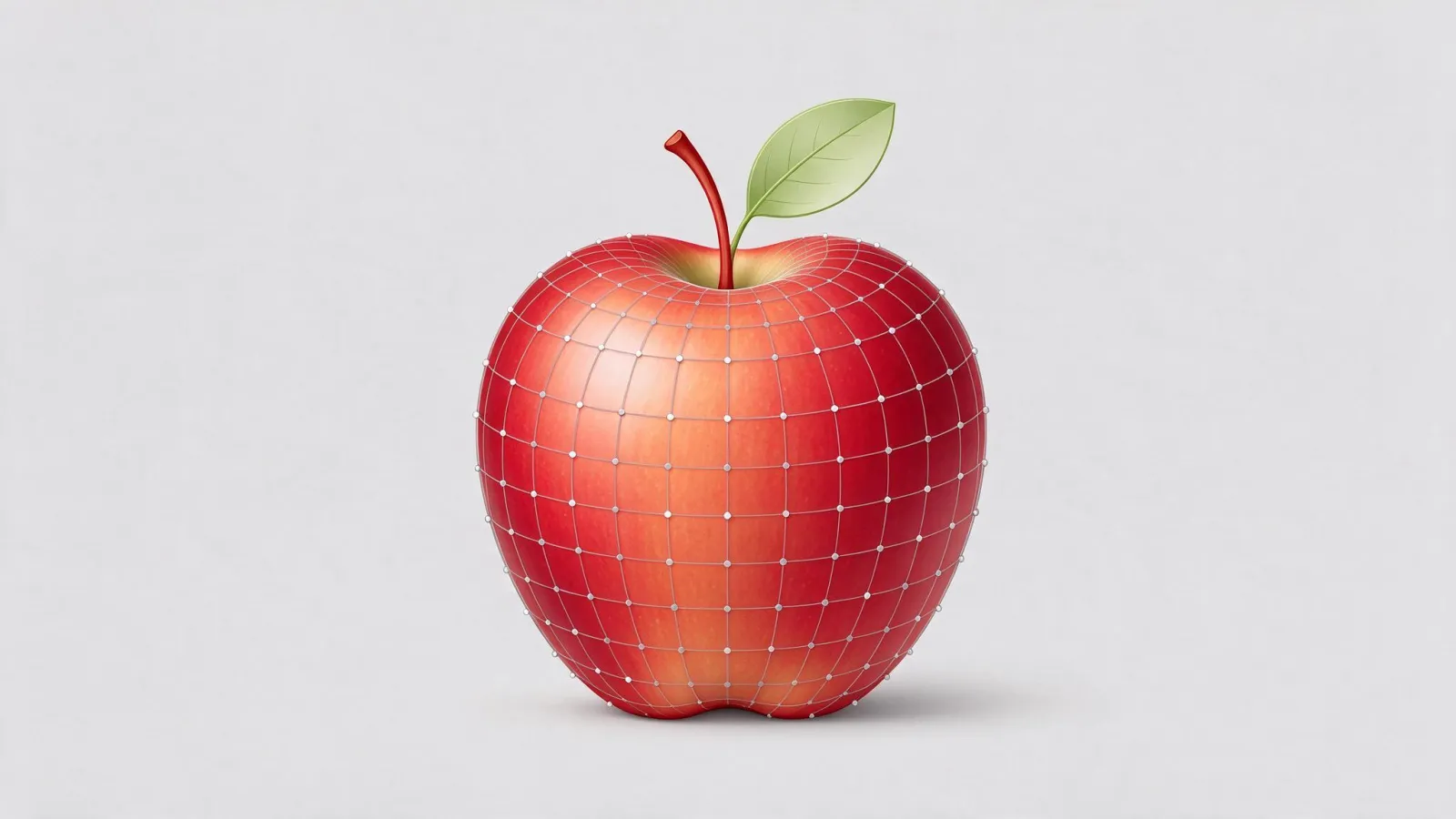 Ảnh minh hoạ Gradient Mesh (Illustrator): một quả táo vector vẽ bằng gradient mesh, chế độ outline hiện lưới điểm