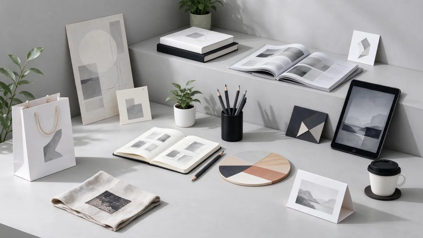 Ảnh minh hoạ Thiết kế đồ hoạ (graphic design): sơ đồ các mảng của thiết kế đồ hoạ quanh một trung tâm, mỗi mảng một sản phẩm ví dụ