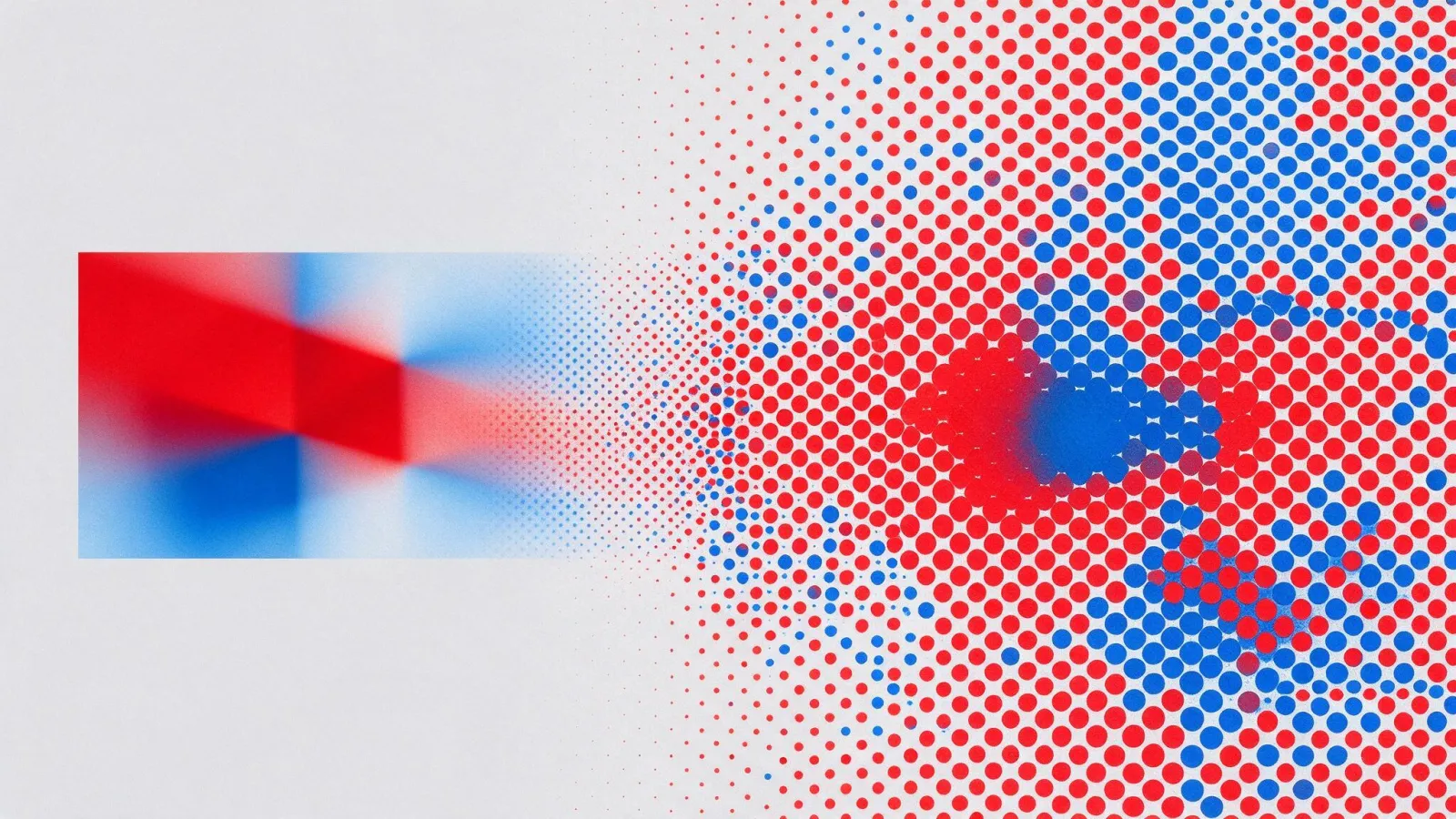 Ảnh minh hoạ Halftone (bán sắc): một ảnh phóng to dần cho thấy các chấm halftone