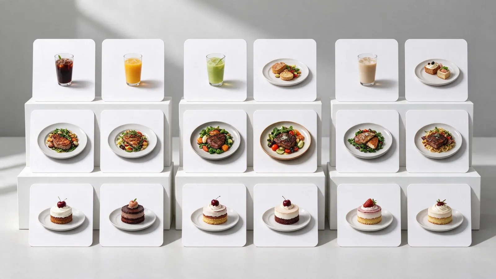 Ảnh minh hoạ Định luật Hick (Hick's law): một menu 12 lựa chọn ngang nhau và cùng menu được nhóm thành 3 nhóm với lựa chọn nổi bật