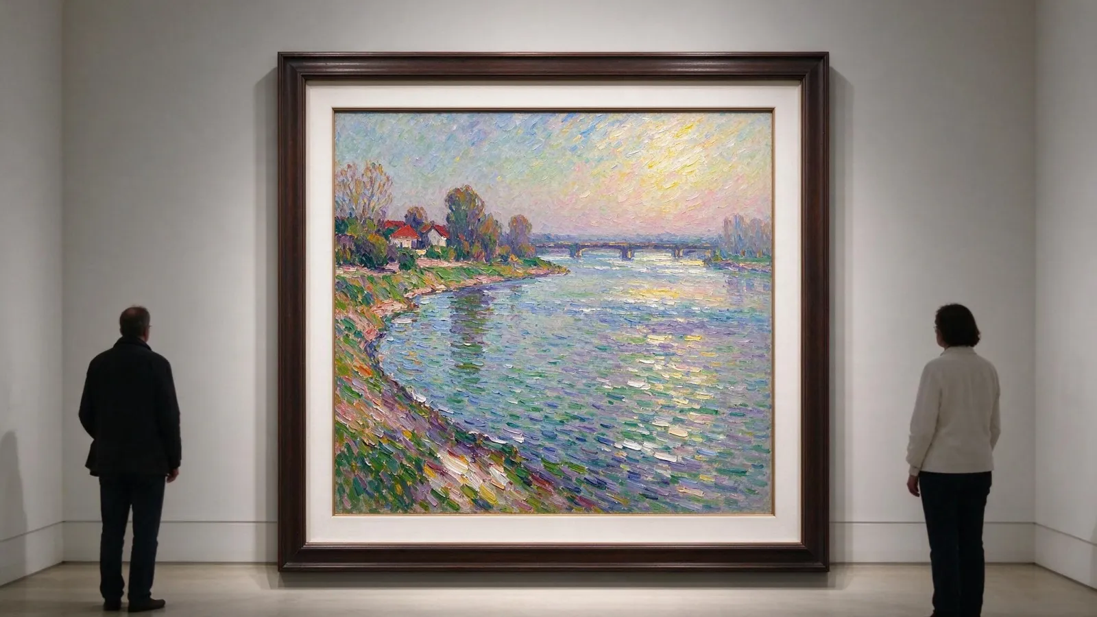 Ảnh minh hoạ Trường phái Ấn tượng (Impressionism): một bức tranh Ấn tượng thuộc phạm vi công cộng (ví dụ Monet) kèm cận cảnh nét cọ