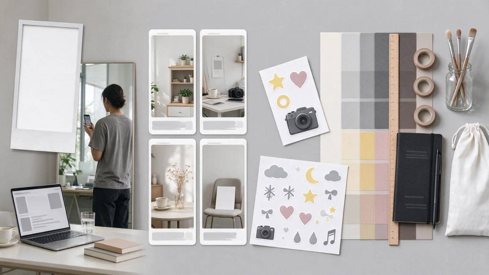 Ảnh minh hoạ Influencer marketing: bộ tài nguyên chiến dịch cho influencer: khung ảnh, mẫu story, sticker, bảng màu, đặt chung một trang
