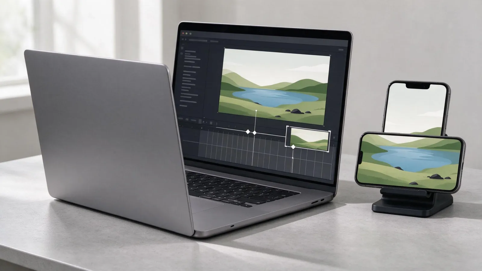 Ảnh minh hoạ Keyframe trong CapCut: timeline CapCut mô phỏng với hai keyframe và khung hình đầu cuối của hiệu ứng phóng to