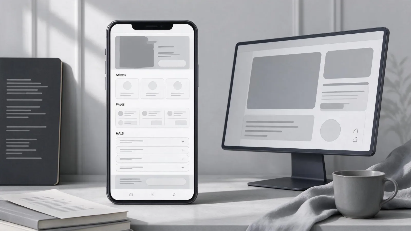 Ảnh minh hoạ Landing page (trang đích): wireframe một landing page dài trên điện thoại, đánh dấu các khối hero, lợi ích, bằng chứng, FAQ, CTA