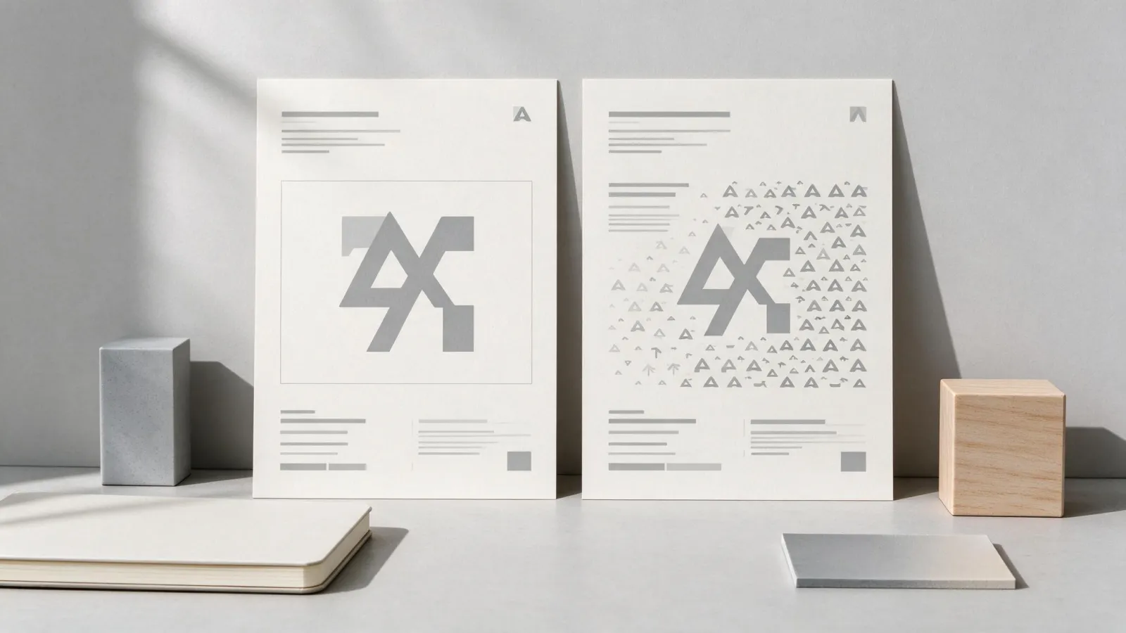 Ảnh minh hoạ Vùng an toàn của logo (clear space): logo mẫu với khung vùng an toàn đánh dấu bằng đơn vị X, cạnh đó là ví dụ sai khi chữ chen vào vùng an toàn
