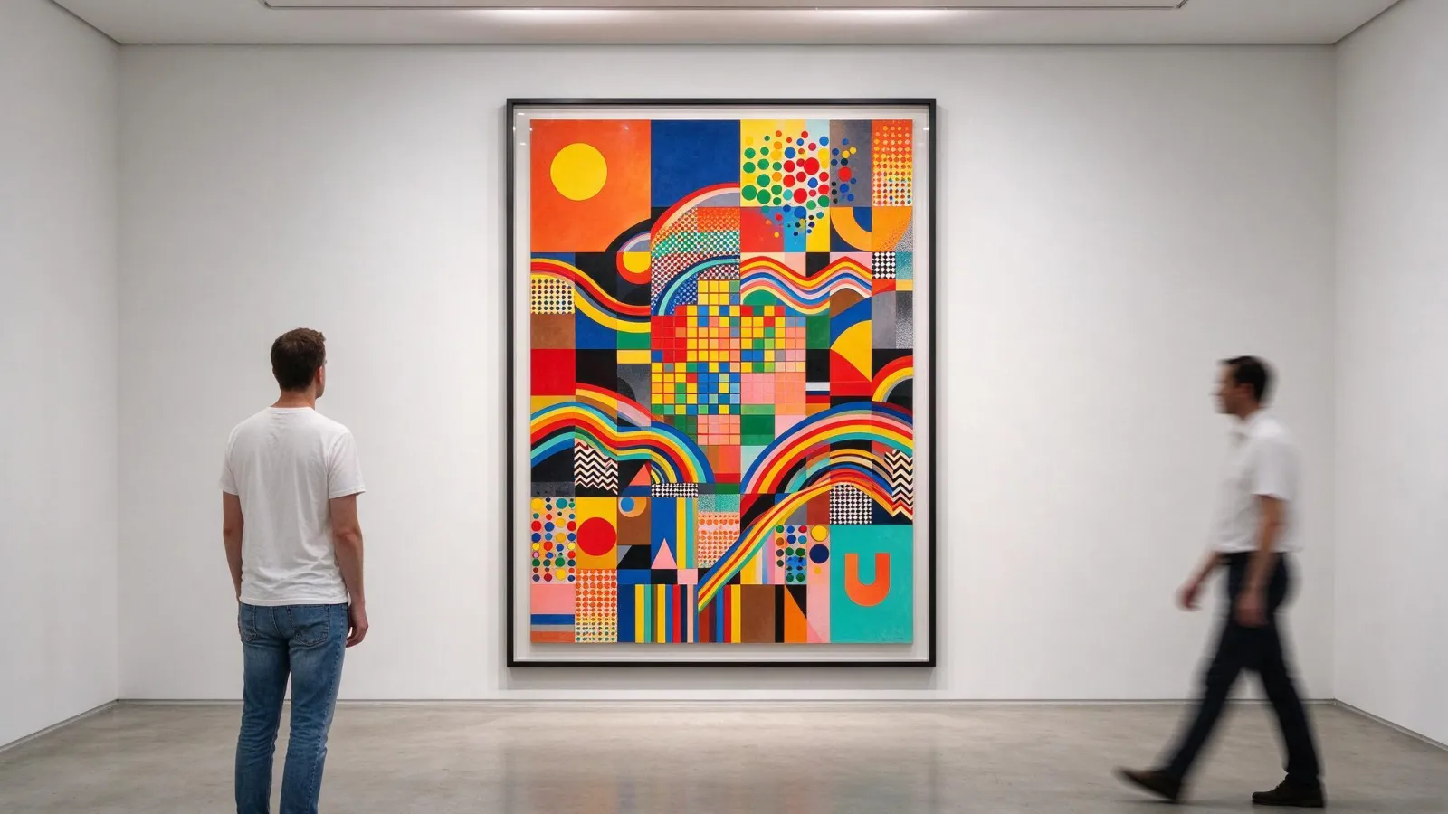 Ảnh minh hoạ Phong cách Memphis: một poster phong cách Memphis tự vẽ với các hình học đặc trưng, và bảng màu Memphis điển hình