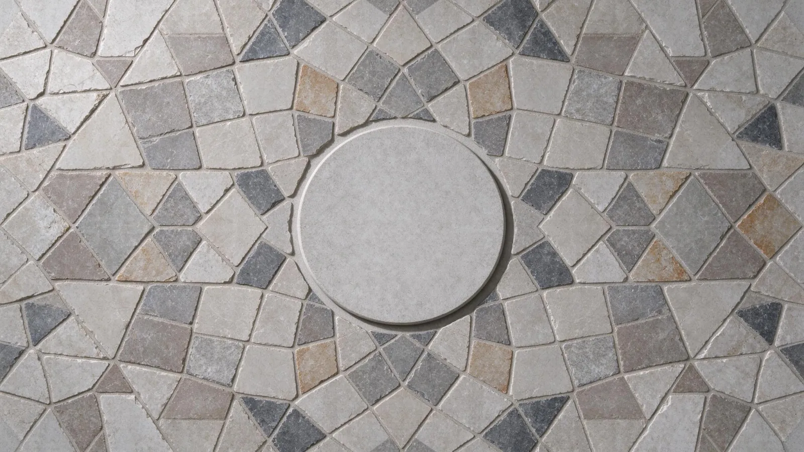 Ảnh minh hoạ Cân bằng khảm (mosaic balance): một hoa văn lặp phủ kín khung (cân bằng khảm), và cùng hoa văn đó có một khung trơn ở giữa chứa logo