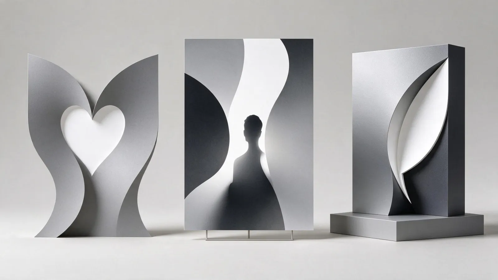 Ảnh minh hoạ Không gian âm (negative space): ba logo hoặc minh hoạ tự vẽ dùng không gian âm tạo hình ẩn, kèm phiên bản tô màu khoảng trống để người xem nhận ra