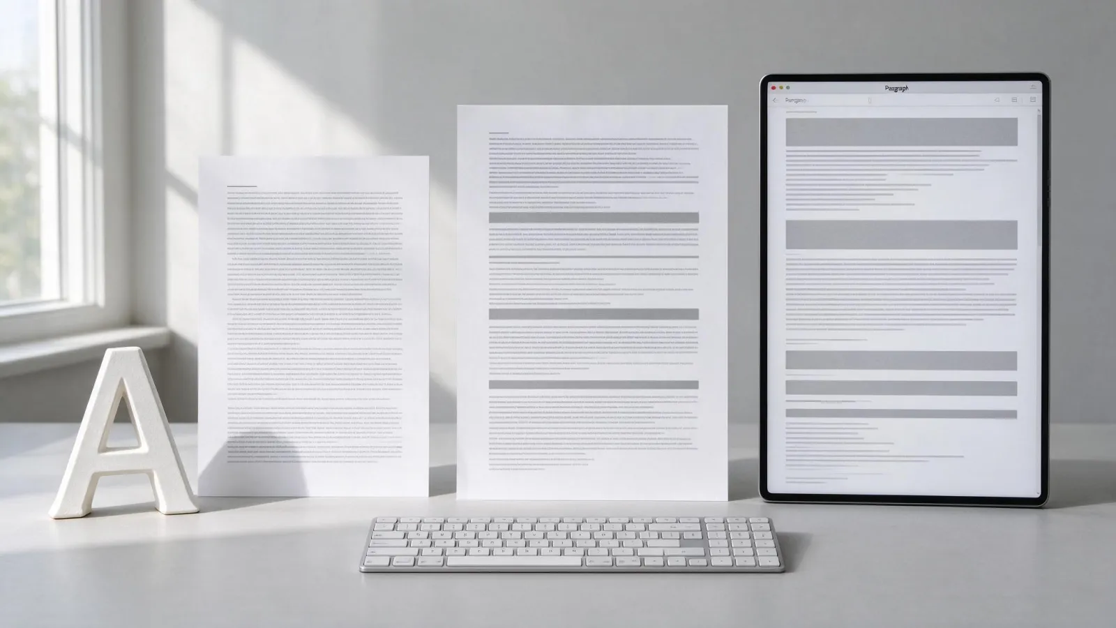 Ảnh minh hoạ Khoảng cách đoạn (paragraph spacing): so sánh ba cách tách đoạn: thụt đầu dòng, khoảng cách đoạn, và dùng dòng trống, kèm ảnh chụp ô Space Before/After trong bảng Paragraph