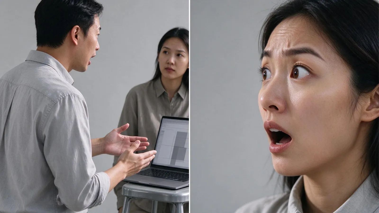 Ảnh minh hoạ Cảnh phản ứng (reaction shot): hai khung liền nhau: một người đang nói, tiếp theo cận cảnh gương mặt ngạc nhiên của người nghe
