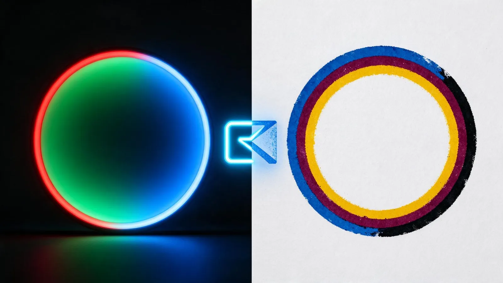 Ảnh minh hoạ So sánh RGB và CMYK: minh hoạ trực quan cho So sánh RGB và CMYK