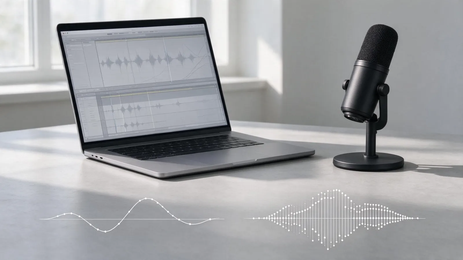 Ảnh minh hoạ Tần số lấy mẫu âm thanh (sample rate 48 kHz): sơ đồ sóng âm được lấy mẫu bằng các điểm dày và thưa, ghi 44,1 kHz và 48 kHz