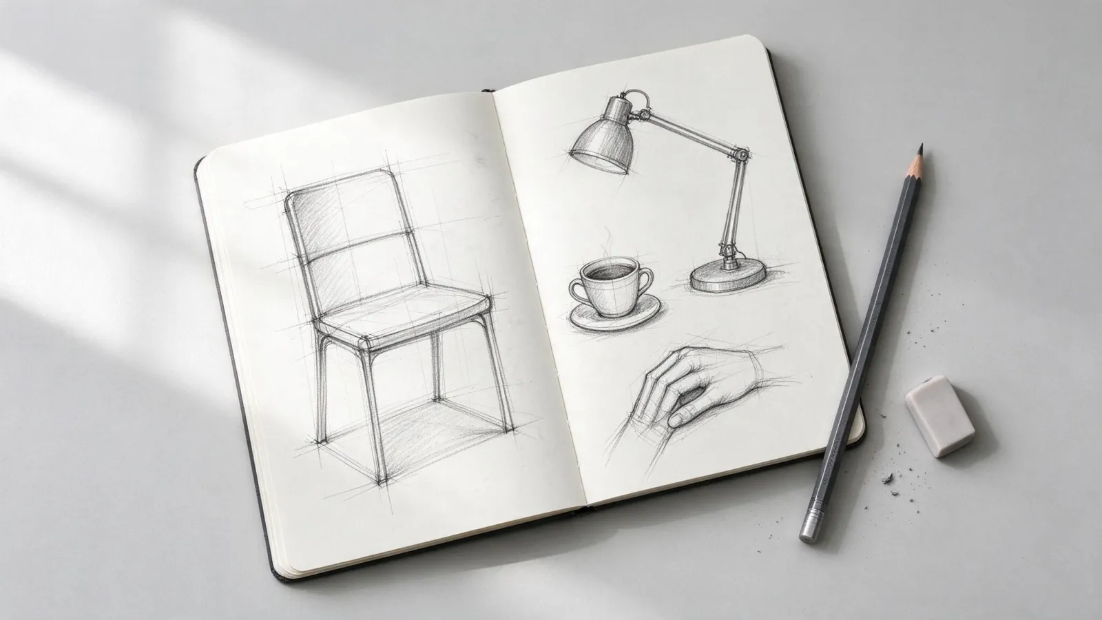 Ảnh minh hoạ Sketch (phác thảo): phác thảo bút chì đồ vật trong sổ vẽ