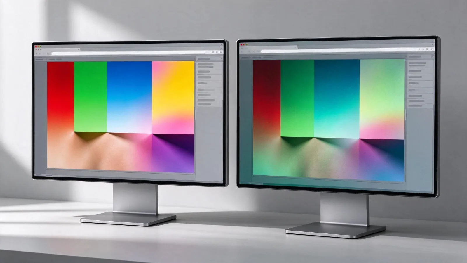 Ảnh minh hoạ sRGB: một ảnh màu rực xuất đúng sRGB và xuất sai (Adobe RGB không chuyển) hiển thị trong trình duyệt, đặt cạnh nhau