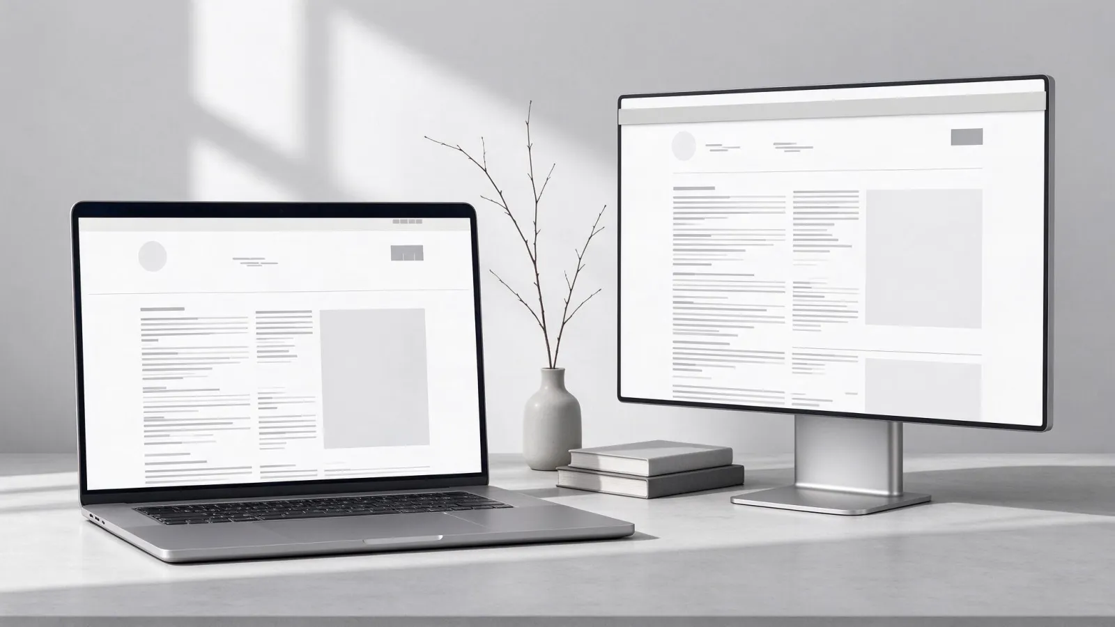 Ảnh minh hoạ Header cố định (sticky header): hai trạng thái trang web khi cuộn: header đầy đủ ở trên cùng và header thu gọn dính khi cuộn