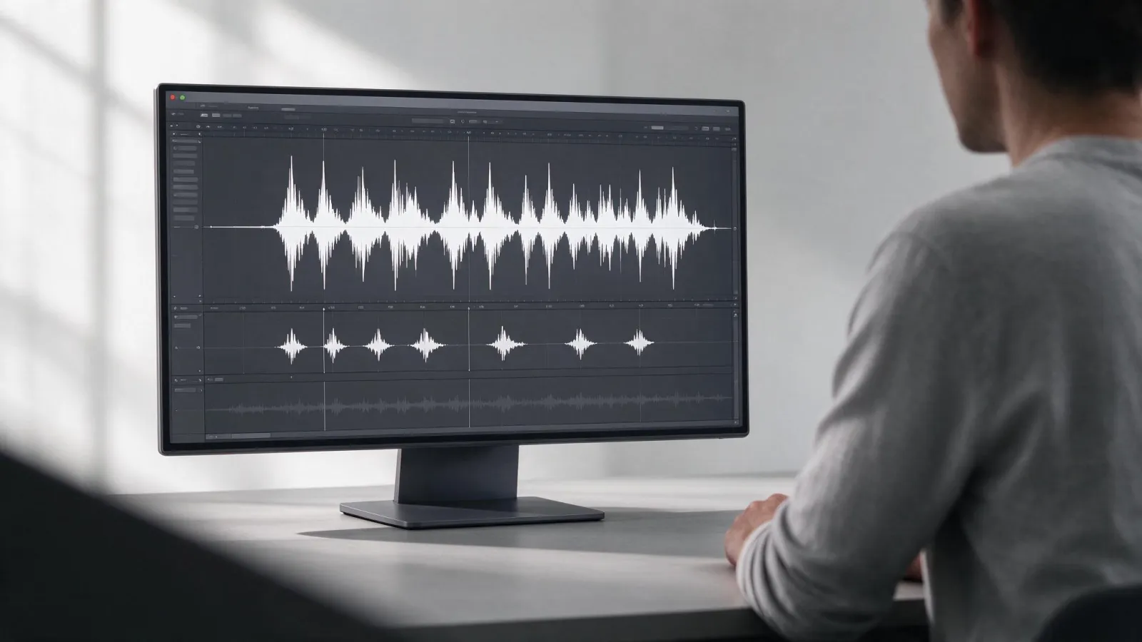 Ảnh minh hoạ Lồng tiếng thuyết minh (voice-over): sơ đồ timeline với dải voice-over, dải nhạc nền được giảm âm (ducking) khi có giọng nói