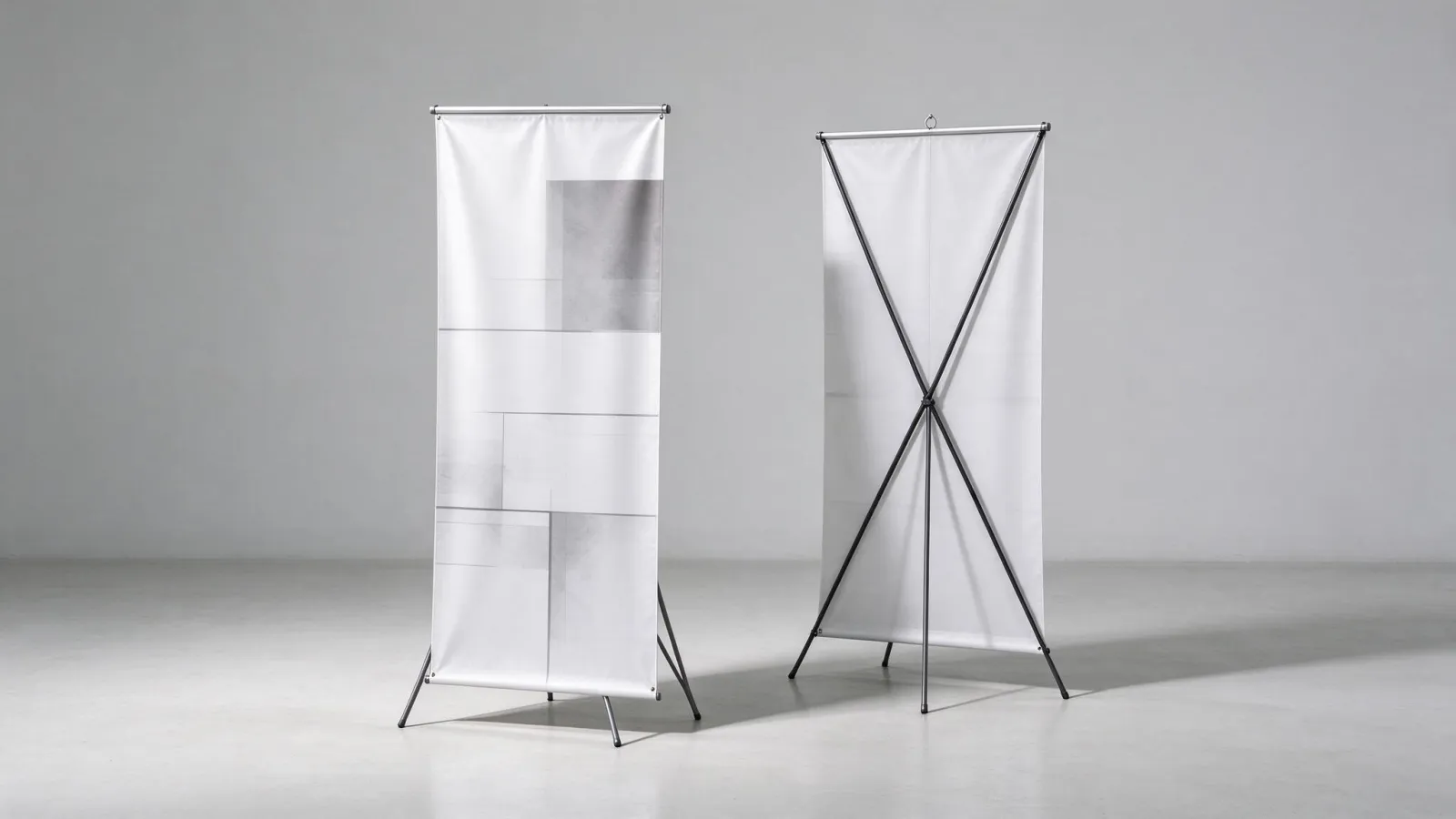 Ảnh minh hoạ X-banner (standee chữ X): mặt trước và mặt sau một X-banner