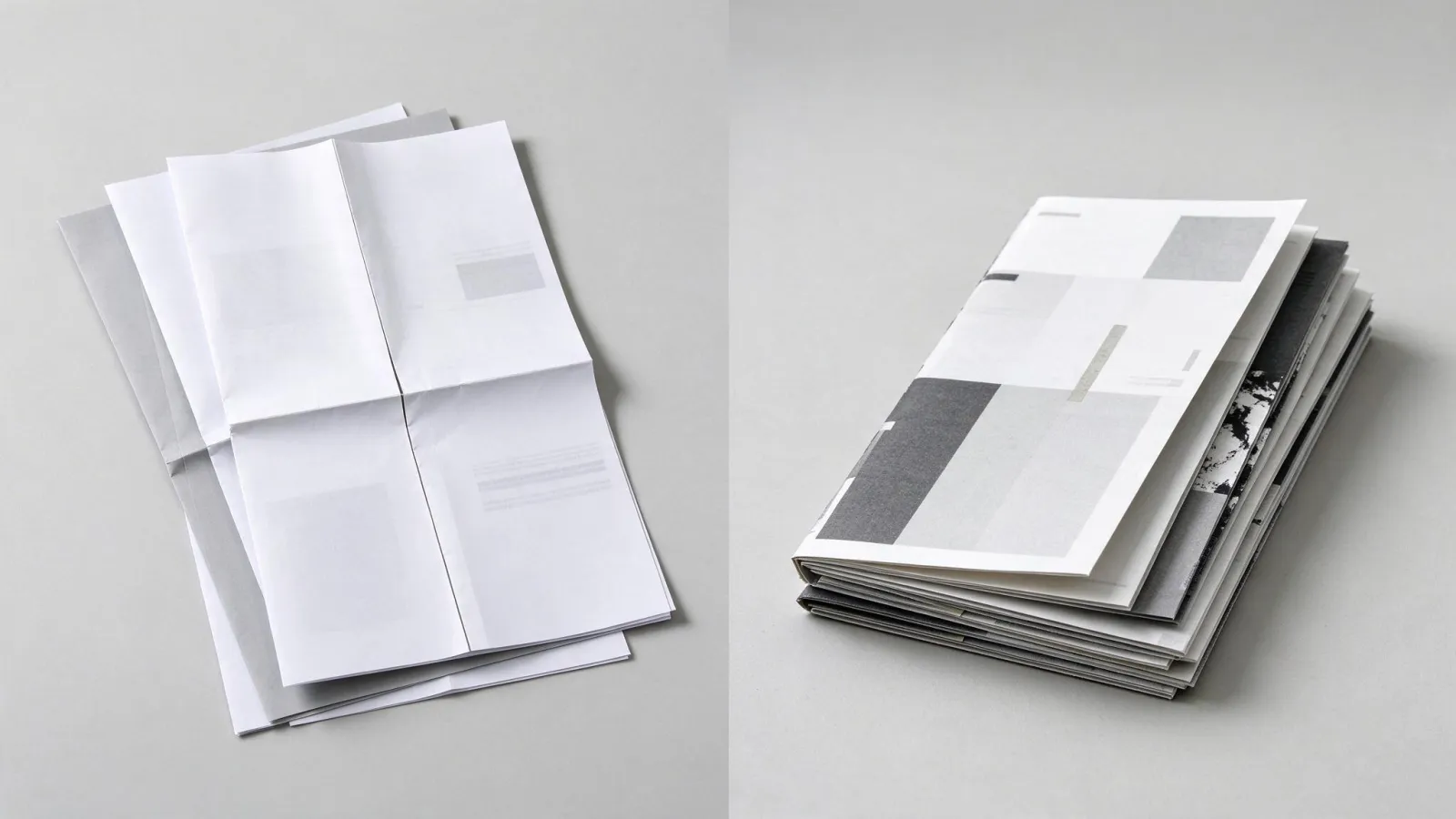 Ảnh minh hoạ Zine: sơ đồ gấp một tờ A4 thành zine 8 trang (đường gấp, đường cắt) và ảnh vài cuốn zine cắt dán